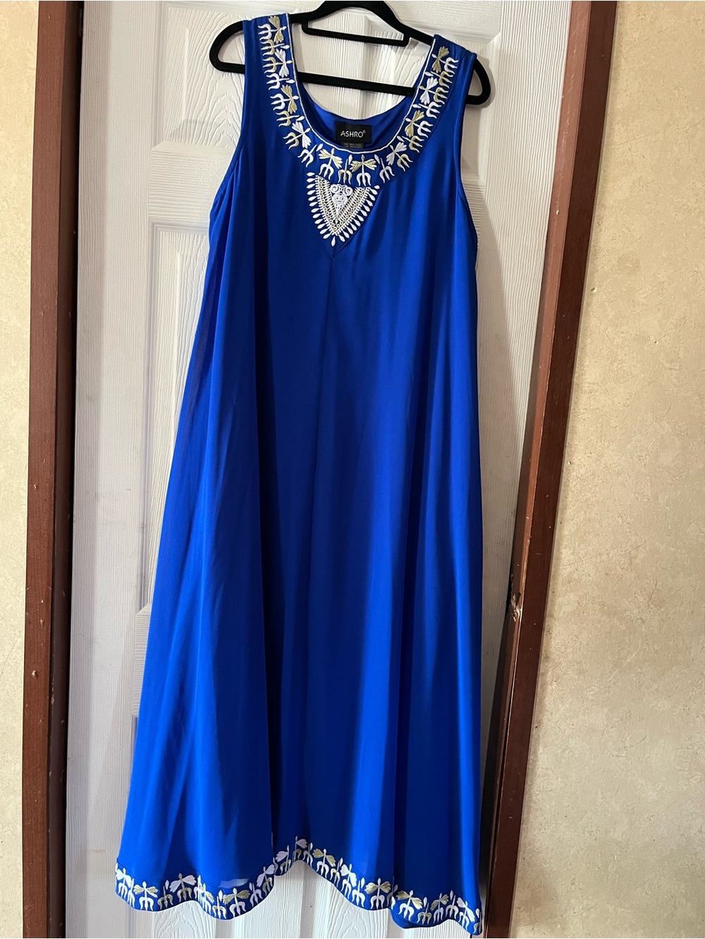 Ashro Royal Blue Embroidered Sleeveless Midi Dress - XL - Like New